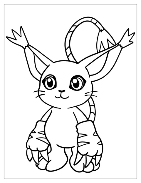 Gatomon ler vänligt och håller tassarna framför sig.