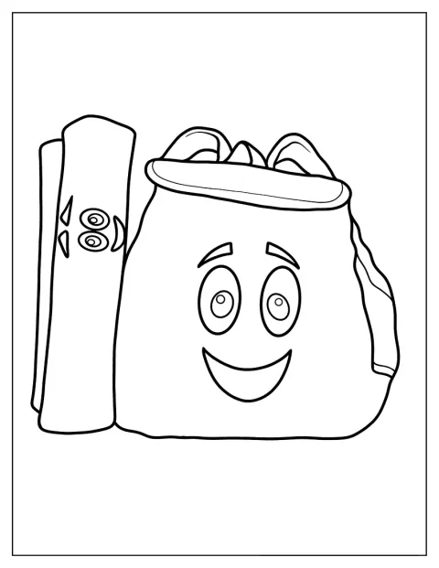 La mappa e lo zainetto di Dora sono raffigurati insieme.