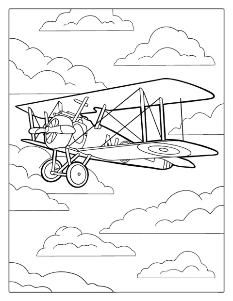 Um avião de caça da Primeira Guerra Mundial sobrevoa o céu.