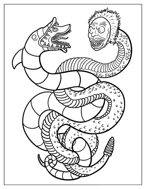 Beetlejuice aparece junto de uma serpente e de um verme da areia.