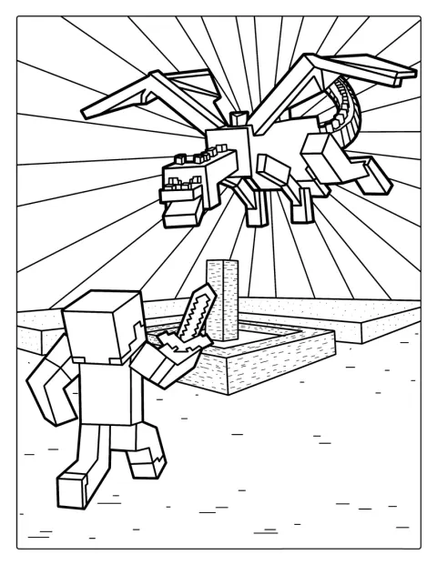 Un dragon din Minecraft își întinde aripile.