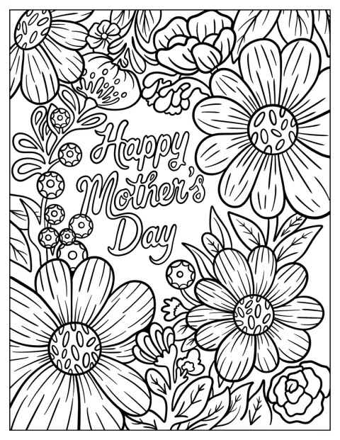 Detailreiche Blumen rahmen die Worte „Alles Gute zum Muttertag“ ein.