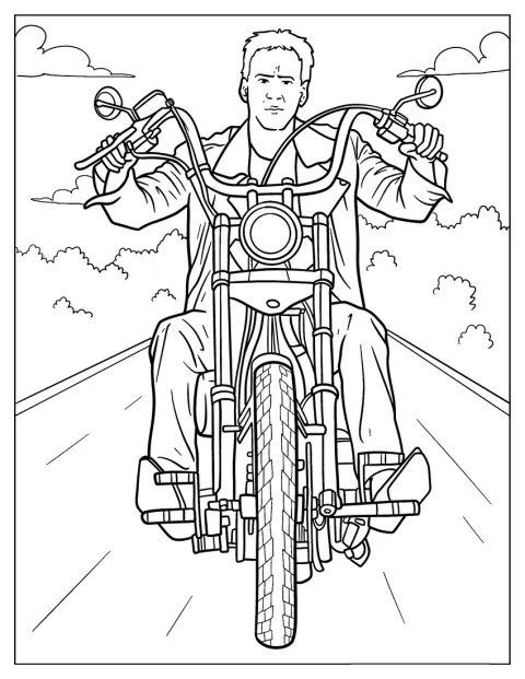 Johnny Blaze conduz uma mota na sua forma de Ghost Rider.