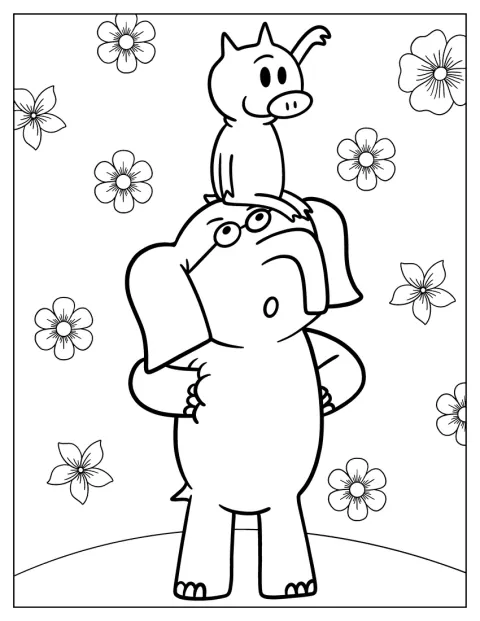 Piggie Gerald, az elefánt hátán üldögél.