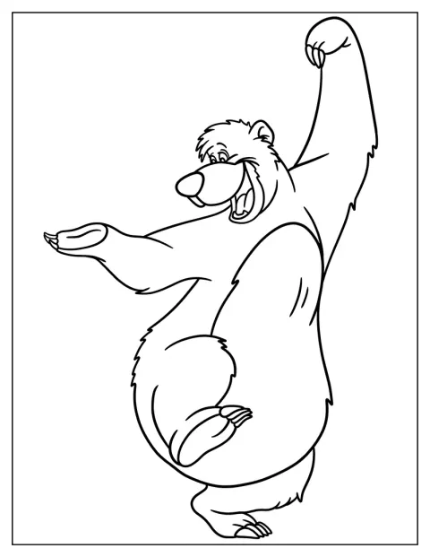 Baloo faz uma pose de kung fu na selva.