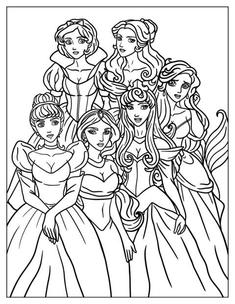 Mai multe prințese Disney sunt ilustrate în stil realist.