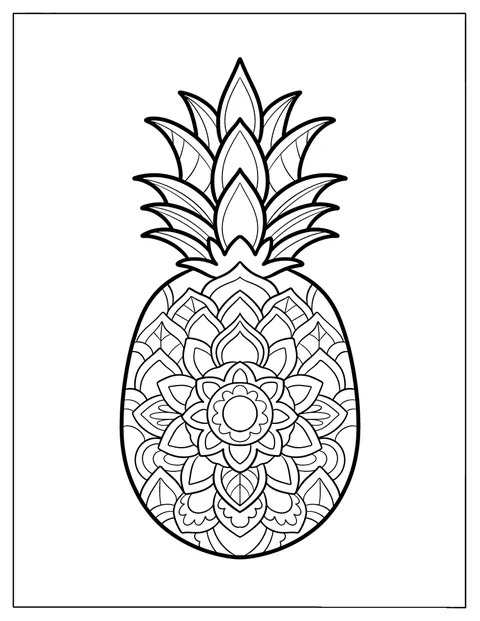 En ananas är formgiven som ett detaljrikt mandalamönster.