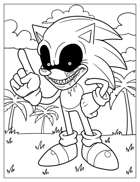 Na praia, Sonic Exe apresenta um ar arrepiante.