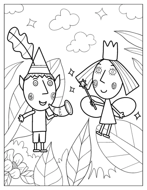 Ben og Holly flyr mens den ene blåser i et horn.