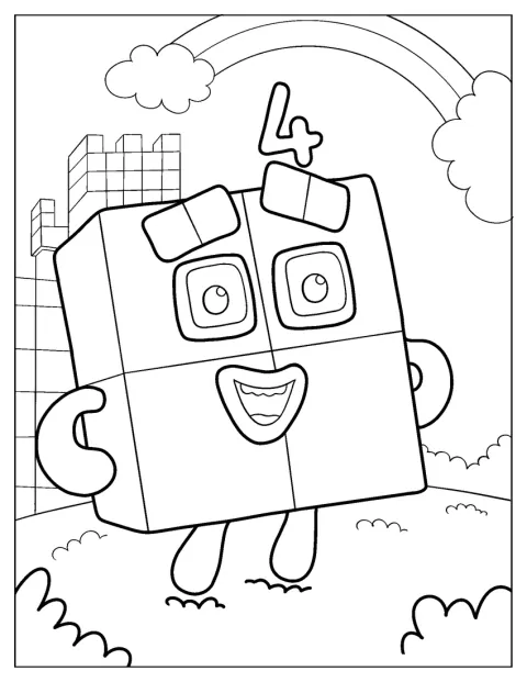 Numberblocks Coloring Page 4 Taking A Walk