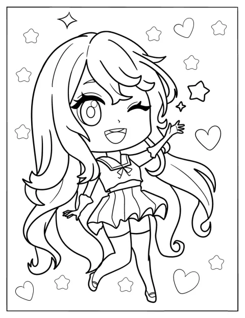 Una chica chibi guiña un ojo con una expresión pícara.