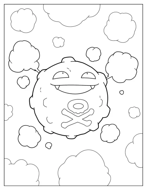 Koffing svävar medan gift strömmar ut från kroppen.