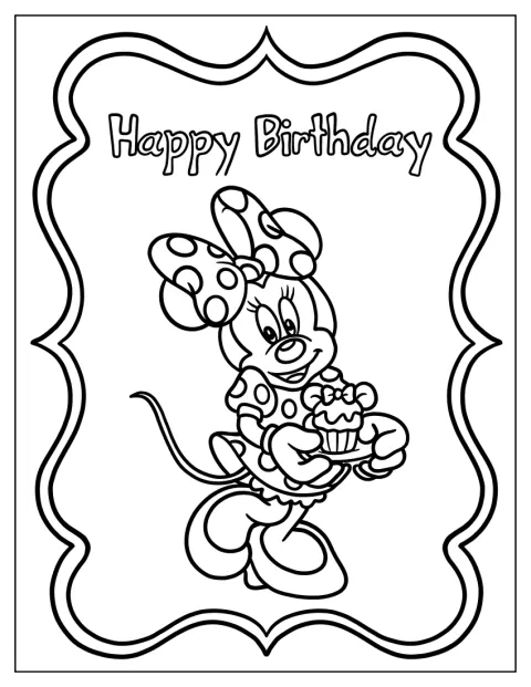 Minnie Mouse aparece junto à mensagem «Feliz aniversário».