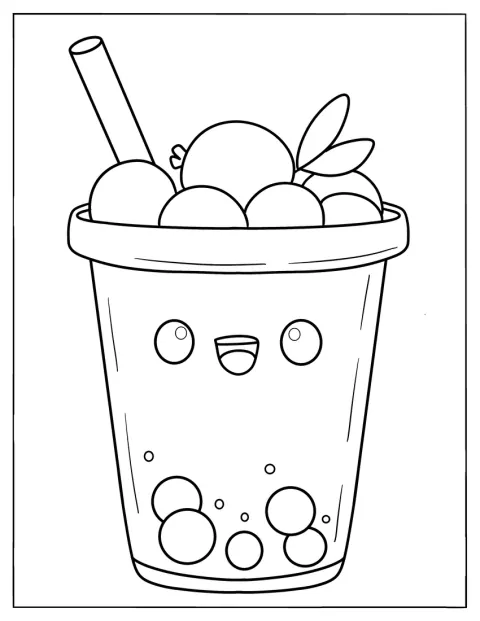Un vaso de té de burbujas lleva frutas como adorno.