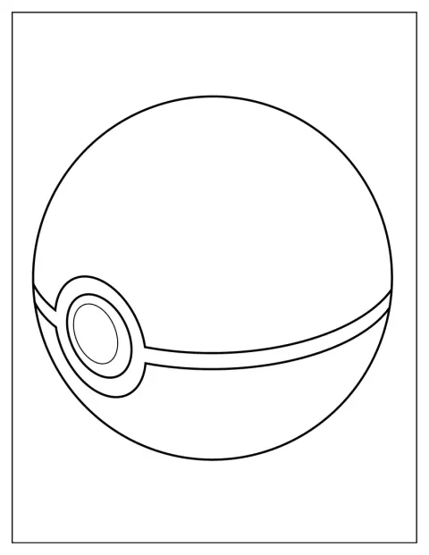 Uma Pokébola aparece isolada, desenhada com linhas simples.