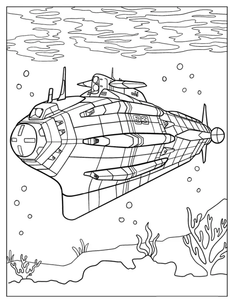 Ein riesiges U-Boot fährt knapp unter der Wasseroberfläche.
