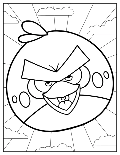 O Pássaro Vermelho dos Angry Birds surge de frente, com expressão zangada.
