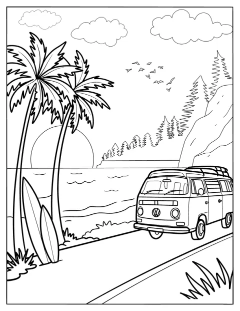 Una Volkswagen attraversa la spiaggia in una giornata estiva.