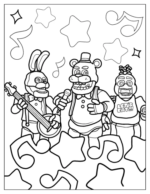 Bonnie, Fazbear i Chia grają razem w zespole.
