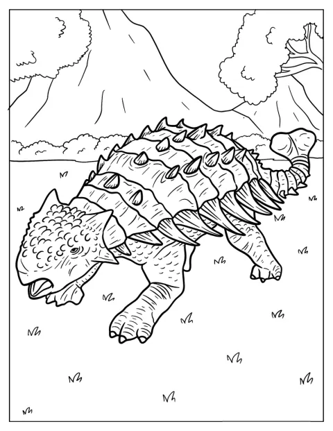 Un piccolo Ankylosaurus cammina sull’erba.