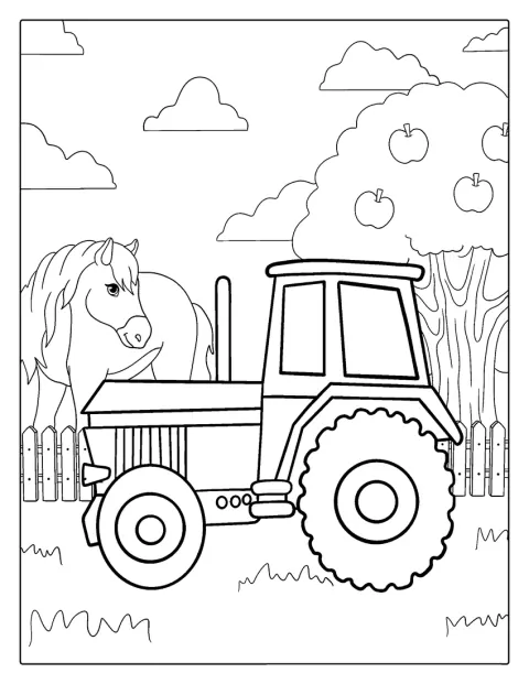 En traktor visas i en enkel, tydlig form.