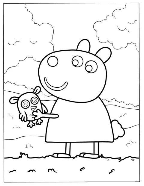 Suzy Sau fra Peppa Gris står alene.