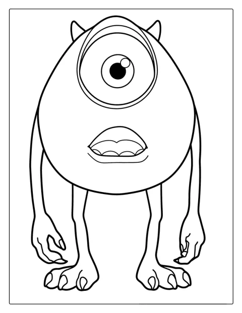 Mike Wazowski sorride, raffigurato con un semplice contorno.
