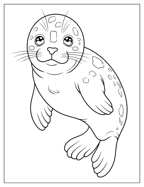 Una cría de foca con manchas posa con aire adorable.