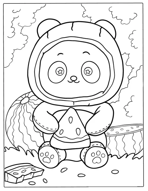 Kawaii Themed Panda With Watermelon