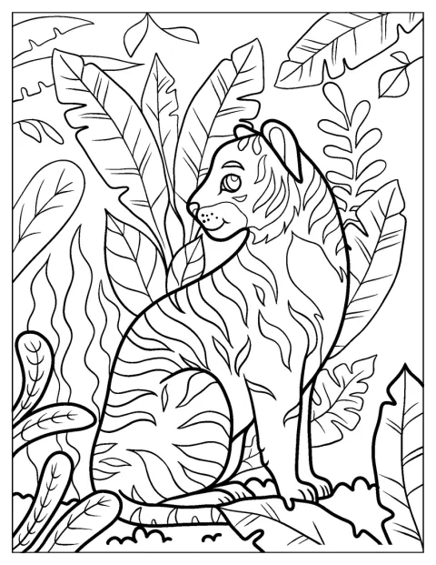 Un jeune tigre explore la végétation de la jungle.