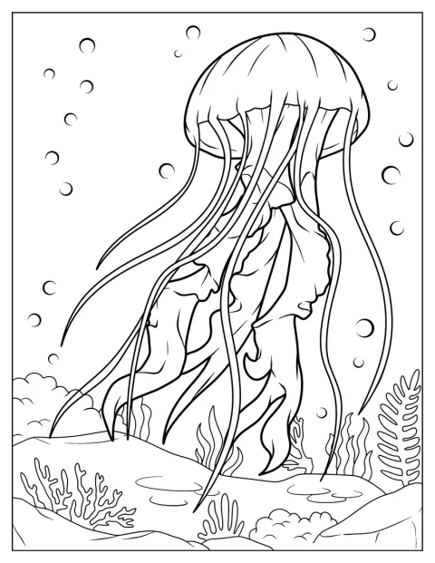 Medúza Pacific sea nettle pluje vodou se svými dlouhými chapadly.