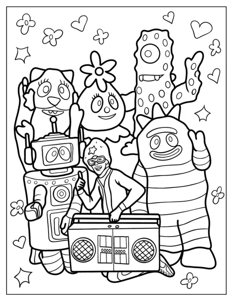 Toodee, Foofa, Plex, Brobee, Muno e Kammy Kam estão reunidos.