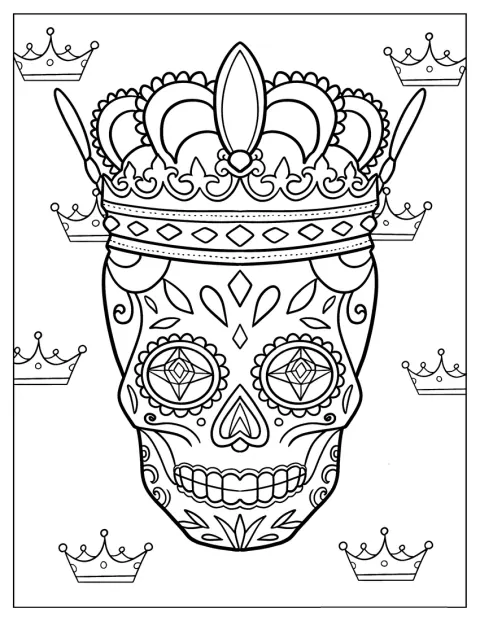 Una majestuosa calavera de azúcar lleva una corona.
