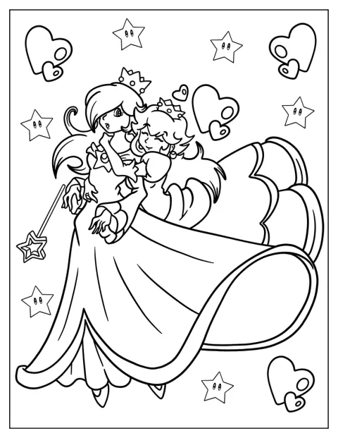 Princess Peach szeretettel átöleli Princess Rosalinát.