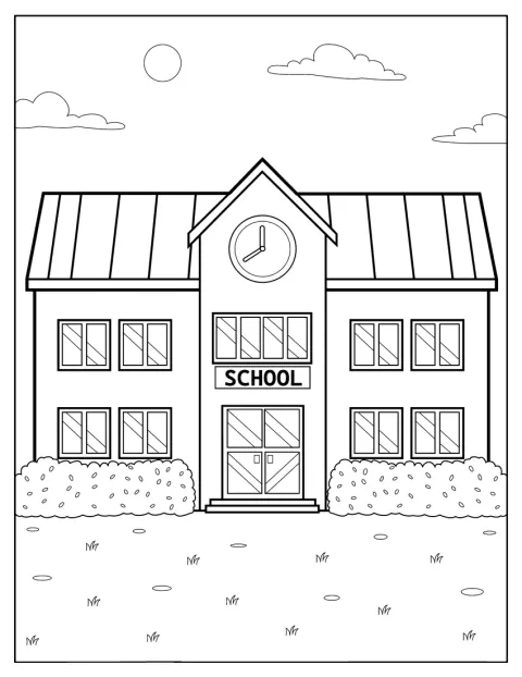 Un bâtiment d’école se trouve au milieu d’un terrain dégagé.