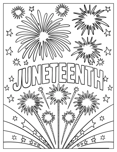 Artificii și stele luminează cerul în timpul sărbătorii Juneteenth.