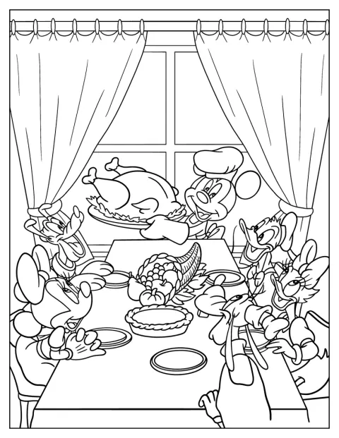 Topolino e i suoi amici condividono un tacchino per il Giorno del Ringraziamento.