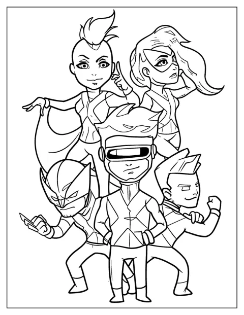 Cyclops, Colossus, Wolverine, Storm a Phoenix jsou zobrazeni jako chibi postavičky.