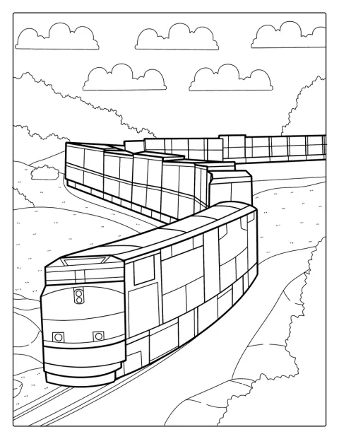 Ein langer Dieselzug fährt mit Güterwaggons über die Schienen.