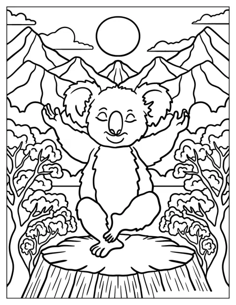 Un koala médite paisiblement au milieu de la nature.