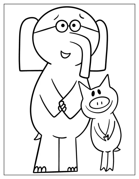 Elephant och Piggie står tillsammans i en enkel kontur.