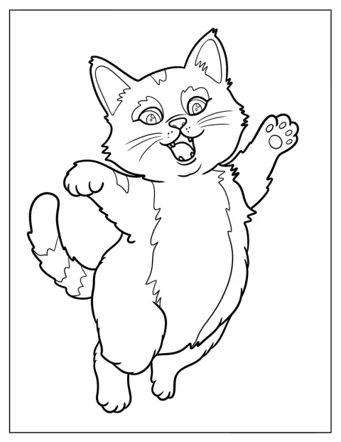 猫が前足を上げて、楽しそうに踊っています。