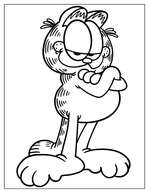 Garfield mira al frente con una sonrisa pícara.