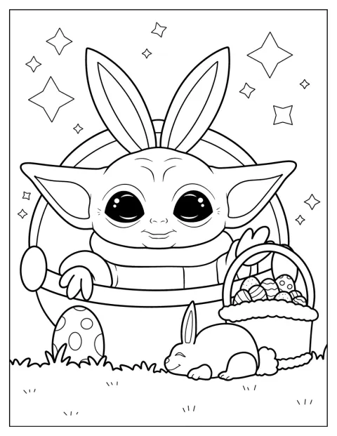 Baby Yoda festeggia la Pasqua con decorazioni a tema.