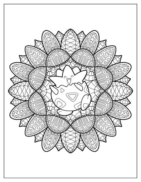 Togepi ocupa o centro de um mandala decorado com flores.