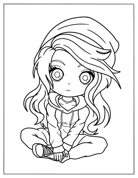 A kedves chibi lány kapucnis pulóvert visel.