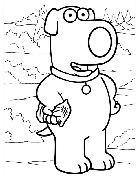 Brian Griffin visas framifrån i en enkel konturteckning.
