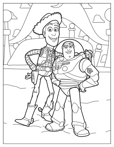Woody ja Buzz Lightyear ovat Andyn huoneessa.