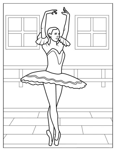 Een ballerina staat op haar tenen in een danspose.