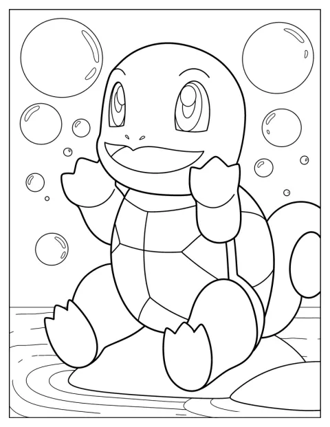 Squirtle si diverte a giocare con le bolle.